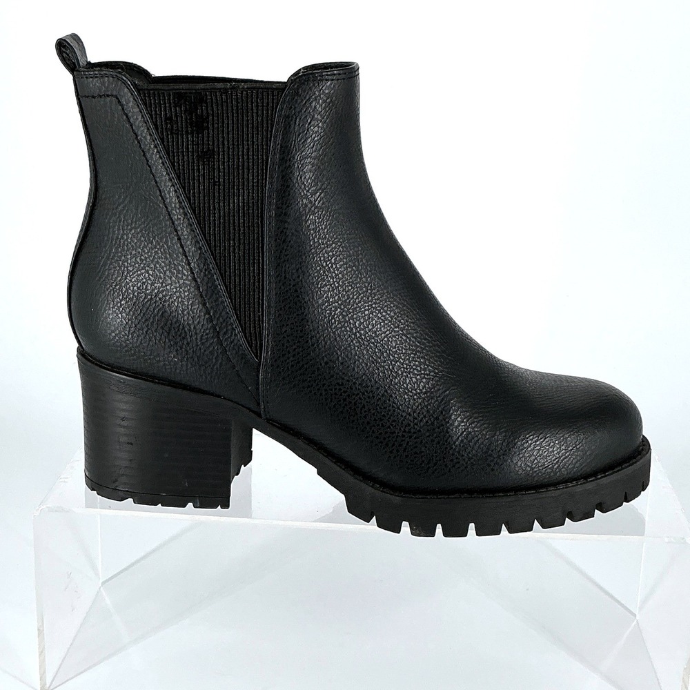 MIA Black Leather Chelsea Lug Heel Booties